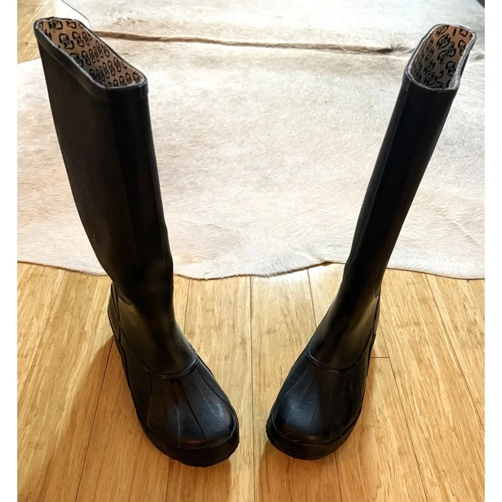 Sorel Womens Size 8 Rain Snow Tall Gloss Black Waterproof Pull On Boots No Soles